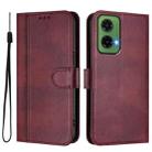For Motorola Moto G35 5G Line Splicing Buckle Retro Leather Phone Case(Wine Red) - 2