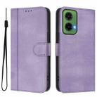 For Motorola Moto G35 5G Line Splicing Buckle Retro Leather Phone Case(Purple) - 2