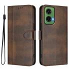 For Motorola Moto G35 5G Line Splicing Buckle Retro Leather Phone Case(Brown) - 2