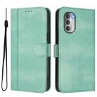 For Motorola Moto G51 5G Line Splicing Buckle Retro Leather Phone Case(Mint) - 2