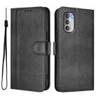 For Motorola Moto G51 5G Line Splicing Buckle Retro Leather Phone Case(Black) - 2