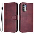 For Motorola Moto G51 5G Line Splicing Buckle Retro Leather Phone Case(Wine Red) - 2