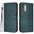 For Motorola Moto G51 5G Line Splicing Buckle Retro Leather Phone Case(Dark Green) - 2