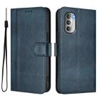 For Motorola Moto G51 5G Line Splicing Buckle Retro Leather Phone Case(Dark Blue) - 2