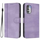 For Motorola Moto G51 5G Line Splicing Buckle Retro Leather Phone Case(Purple) - 2