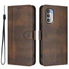 For Motorola Moto G51 5G Line Splicing Buckle Retro Leather Phone Case(Brown) - 2