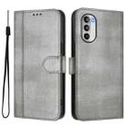 For Motorola Moto G52 4G / G82 5G / G71s Line Splicing Buckle Retro Leather Phone Case(Grey) - 2