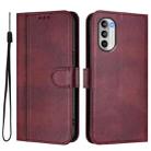 For Motorola Moto G52 4G / G82 5G / G71s Line Splicing Buckle Retro Leather Phone Case(Wine Red) - 2