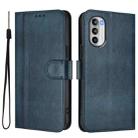 For Motorola Moto G52 4G / G82 5G / G71s Line Splicing Buckle Retro Leather Phone Case(Dark Blue) - 2