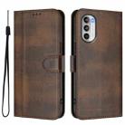 For Motorola Moto G52 4G / G82 5G / G71s Line Splicing Buckle Retro Leather Phone Case(Brown) - 2