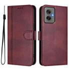 For Motorola Moto G55 5G Line Splicing Buckle Retro Leather Phone Case(Wine Red) - 2