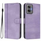 For Motorola Moto G55 5G Line Splicing Buckle Retro Leather Phone Case(Purple) - 2