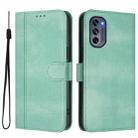 For Motorola Moto G62 5G Global / India Line Splicing Buckle Retro Leather Phone Case(Mint) - 2