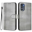 For Motorola Moto G62 5G Global / India Line Splicing Buckle Retro Leather Phone Case(Grey) - 2