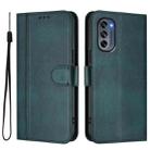 For Motorola Moto G62 5G Global / India Line Splicing Buckle Retro Leather Phone Case(Dark Green) - 2