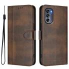 For Motorola Moto G62 5G Global / India Line Splicing Buckle Retro Leather Phone Case(Brown) - 2