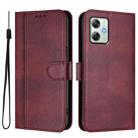 For Motorola Moto G64 India / G54 5G India Line Splicing Buckle Retro Leather Phone Case(Wine Red) - 2