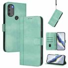 For Motorola Moto G71 5G Line Splicing Buckle Retro Leather Phone Case(Mint) - 1