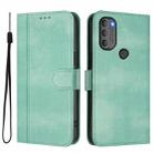 For Motorola Moto G71 5G Line Splicing Buckle Retro Leather Phone Case(Mint) - 2