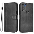 For Motorola Moto G71 5G Line Splicing Buckle Retro Leather Phone Case(Black) - 2