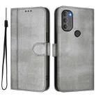 For Motorola Moto G71 5G Line Splicing Buckle Retro Leather Phone Case(Grey) - 2