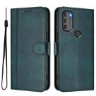 For Motorola Moto G71 5G Line Splicing Buckle Retro Leather Phone Case(Dark Green) - 2