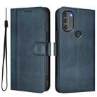 For Motorola Moto G71 5G Line Splicing Buckle Retro Leather Phone Case(Dark Blue) - 2
