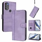 For Motorola Moto G71 5G Line Splicing Buckle Retro Leather Phone Case(Purple) - 1