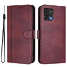 For Motorola Moto G72 Line Splicing Buckle Retro Leather Phone Case(Wine Red) - 2