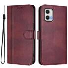 For Motorola Moto G73 5G Line Splicing Buckle Retro Leather Phone Case(Wine Red) - 2