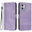 For Motorola Moto G73 5G Line Splicing Buckle Retro Leather Phone Case(Purple) - 2