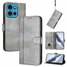 For Motorola Moto G75 5G Line Splicing Buckle Retro Leather Phone Case(Grey) - 1