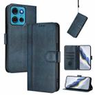 For Motorola Moto G75 5G Line Splicing Buckle Retro Leather Phone Case(Dark Blue) - 1