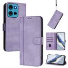 For Motorola Moto G75 5G Line Splicing Buckle Retro Leather Phone Case(Purple) - 1