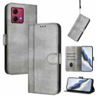 For Motorola Moto G84 5G Line Splicing Buckle Retro Leather Phone Case(Grey) - 1