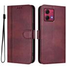 For Motorola Moto G84 5G Line Splicing Buckle Retro Leather Phone Case(Wine Red) - 2