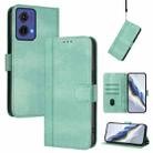 For Motorola Moto G85 5G Line Splicing Buckle Retro Leather Phone Case(Mint) - 1