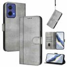 For Motorola Moto G85 5G Line Splicing Buckle Retro Leather Phone Case(Grey) - 1