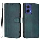 For Motorola Moto G85 5G Line Splicing Buckle Retro Leather Phone Case(Dark Green) - 2