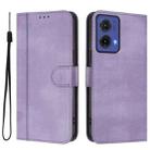 For Motorola Moto G85 5G Line Splicing Buckle Retro Leather Phone Case(Purple) - 2