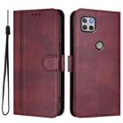 For Motorola Moto One 5G Ace 2021 Line Splicing Buckle Retro Leather Phone Case(Wine Red) - 2