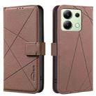 For Redmi Note 13 4G Geometric Pattern RFID Leather Phone Case(Brown) - 1