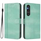 For Sony Xperia 1 V 2023 Line Splicing Buckle Retro Leather Phone Case(Mint Green) - 2