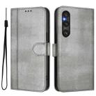 For Sony Xperia 1 V 2023 Line Splicing Buckle Retro Leather Phone Case(Grey) - 2