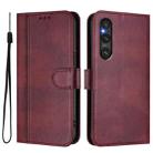 For Sony Xperia 1 V 2023 Line Splicing Buckle Retro Leather Phone Case(Wine Red) - 2