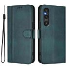 For Sony Xperia 1 V 2023 Line Splicing Buckle Retro Leather Phone Case(Dark Green) - 2