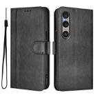 For Sony Xperia 1 VI 2024 Line Splicing Buckle Retro Leather Phone Case(Black) - 2