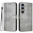 For Sony Xperia 1 VI 2024 Line Splicing Buckle Retro Leather Phone Case(Grey) - 2