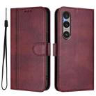 For Sony Xperia 1 VI 2024 Line Splicing Buckle Retro Leather Phone Case(Wine Red) - 2