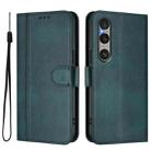 For Sony Xperia 1 VI 2024 Line Splicing Buckle Retro Leather Phone Case(Dark Green) - 2